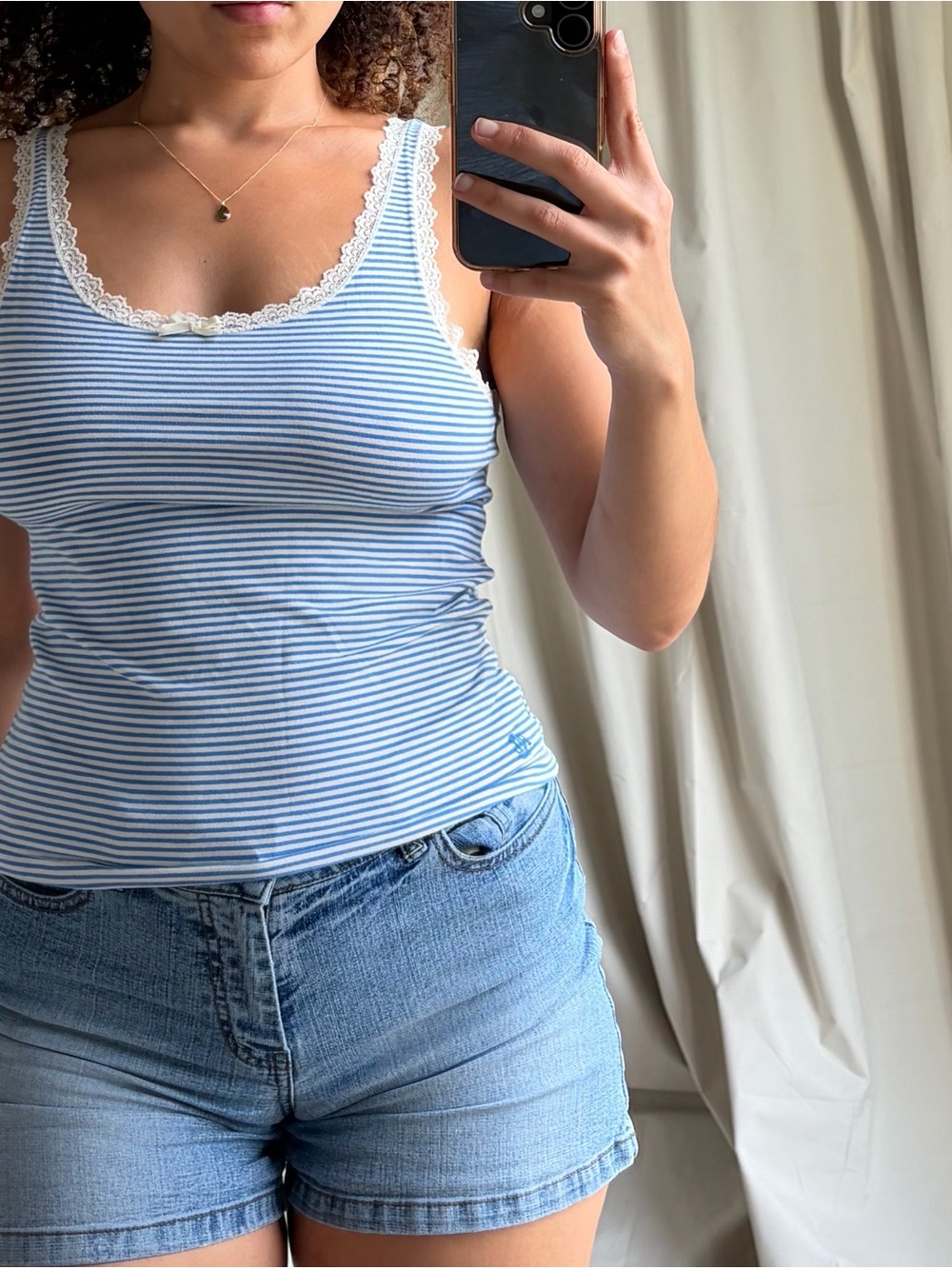Ralph Lauren Blue & White Striped Lace-Trim Tank